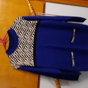 Vintage adolfo sport midnite blue and zebra print tunic sweater size s-m
